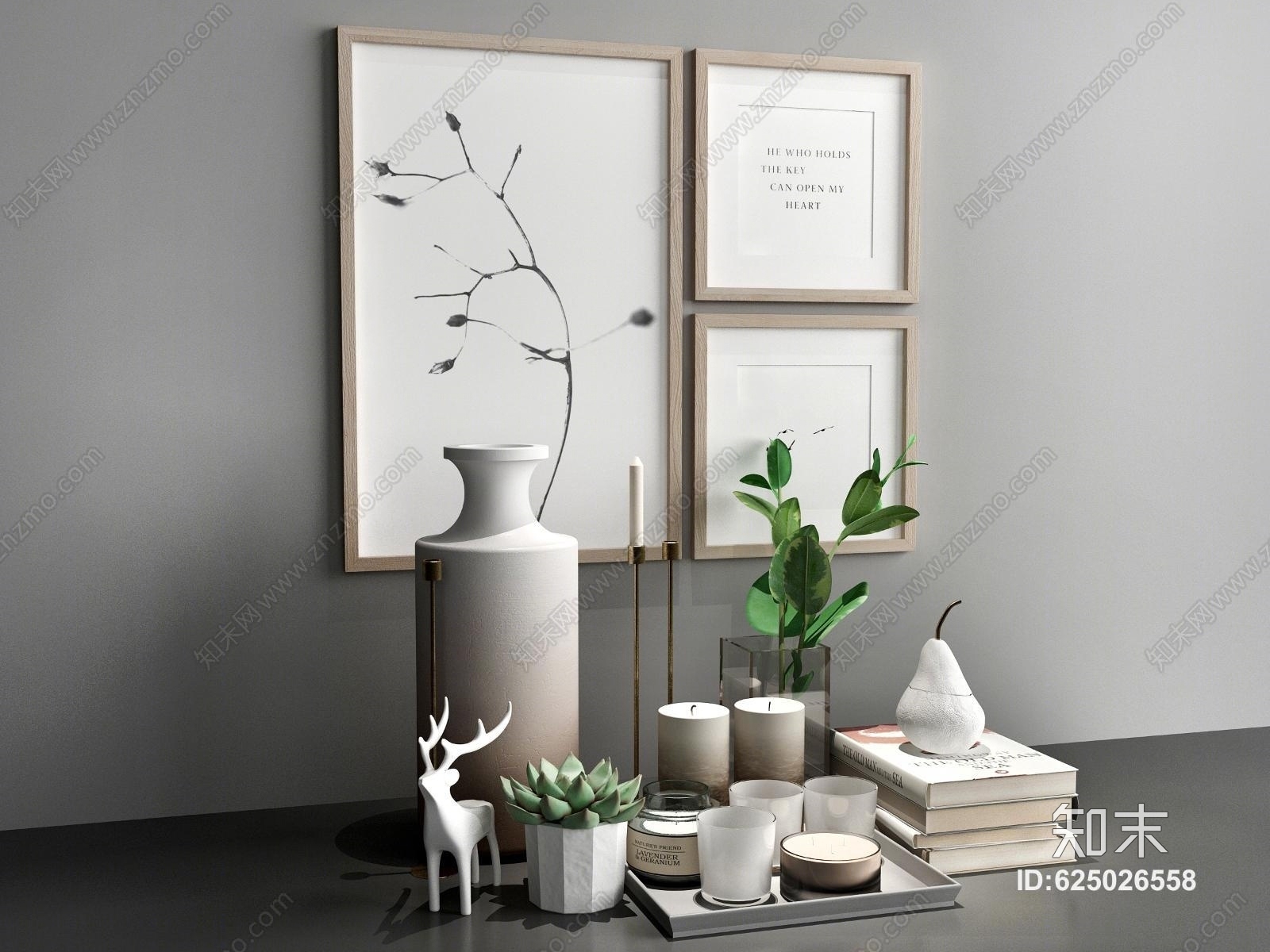 现代陶瓷花瓶盆栽烛台摆件3D模型下载【ID:625026558】