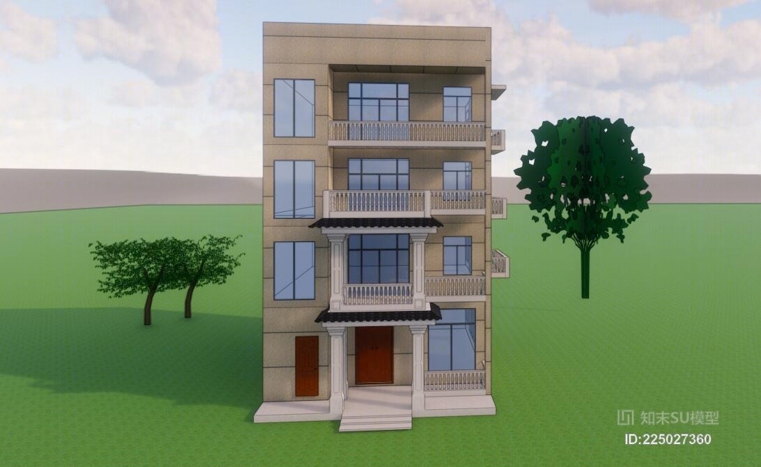 农村欧式风格三层独栋SU模型下载【ID:225027360】