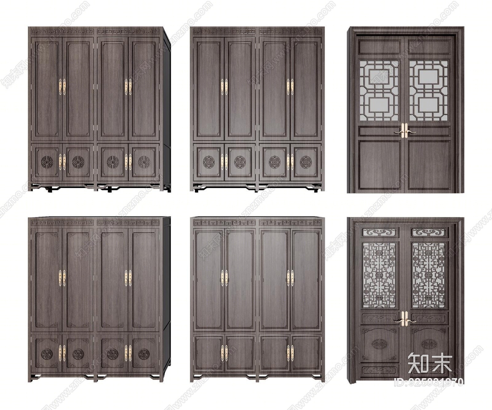 新中式衣柜门组合3D模型下载【ID:925031970】