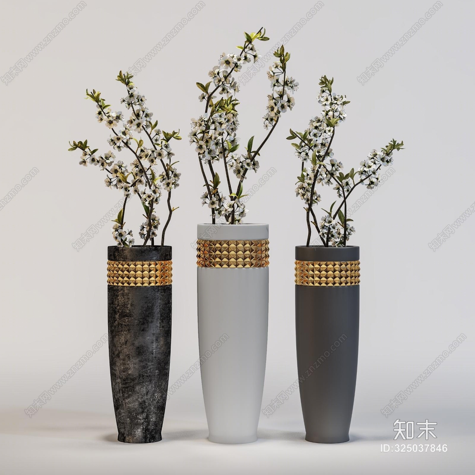 现代盆景植物花草装饰3D模型下载【ID:325037846】