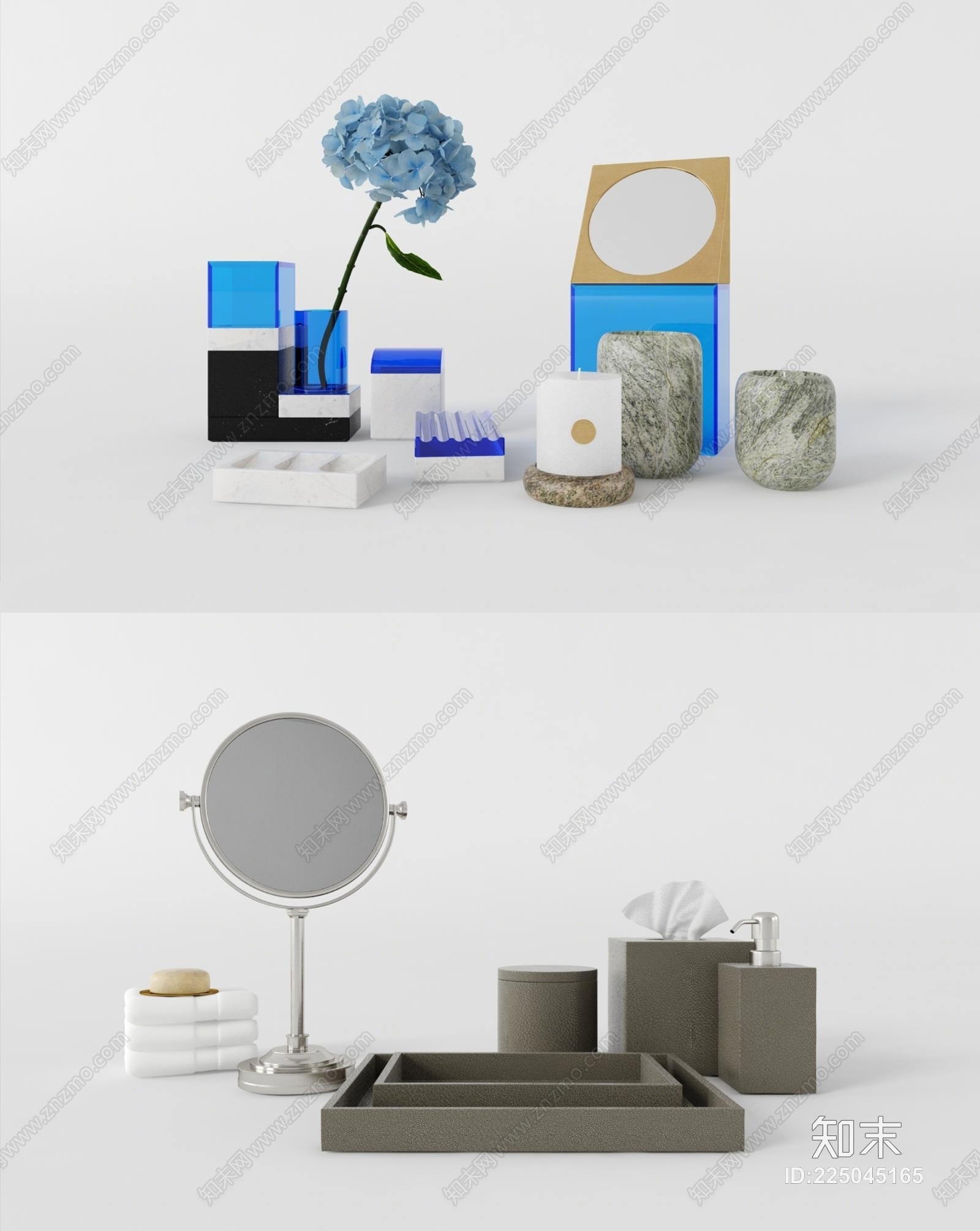 新中式卫浴用品3D模型下载【ID:225045165】