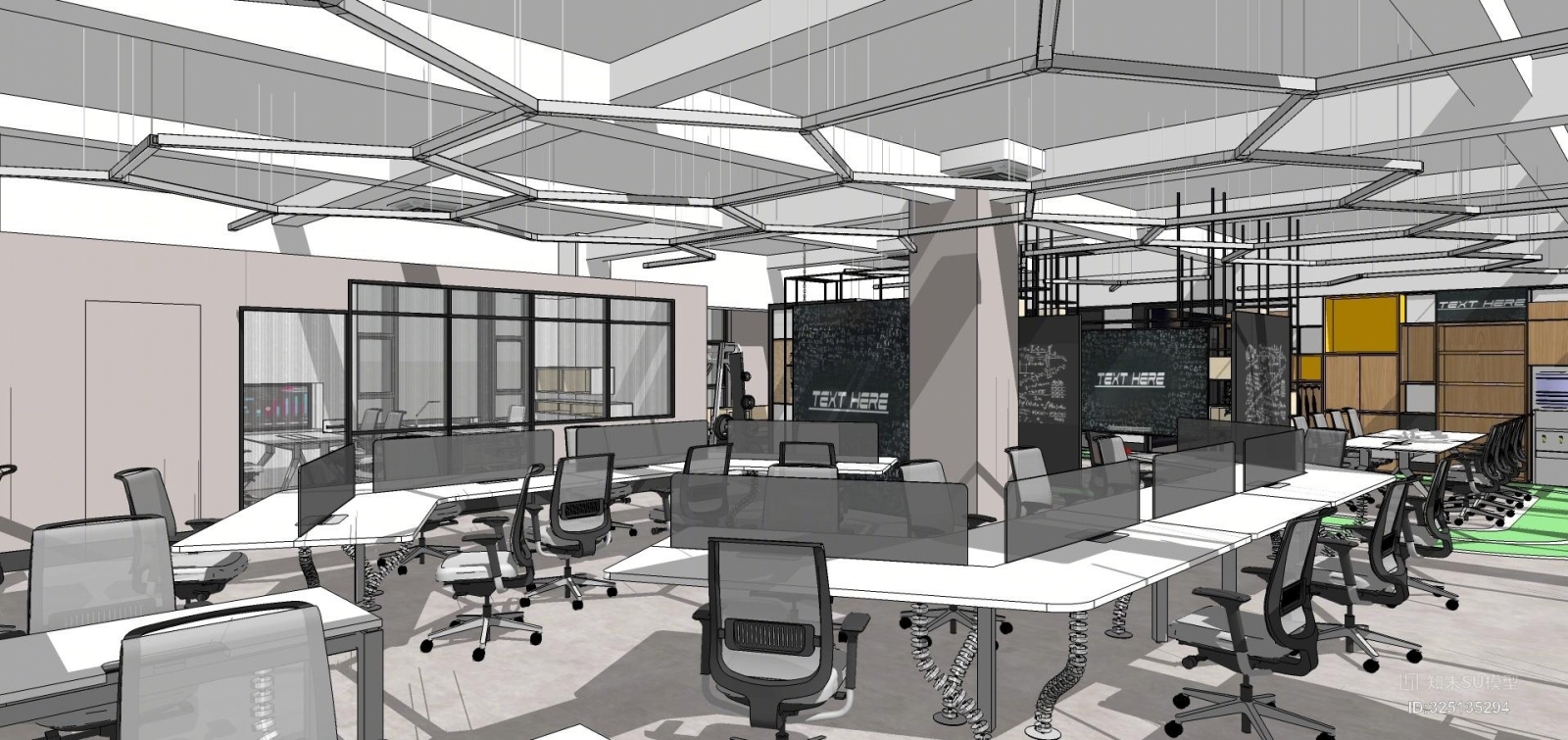 现代简约办公室设计SU模型下载【ID:325135294】