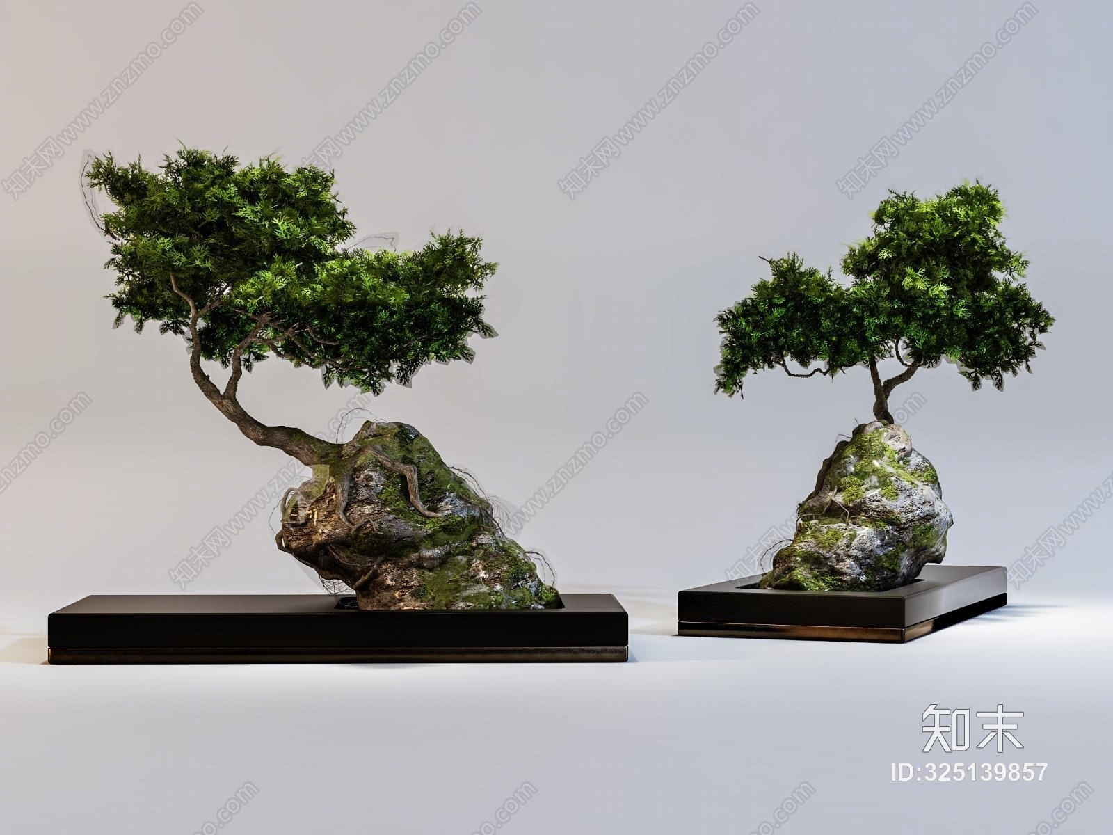 中式室内盆景装饰植物组合3D模型下载【ID:325139857】