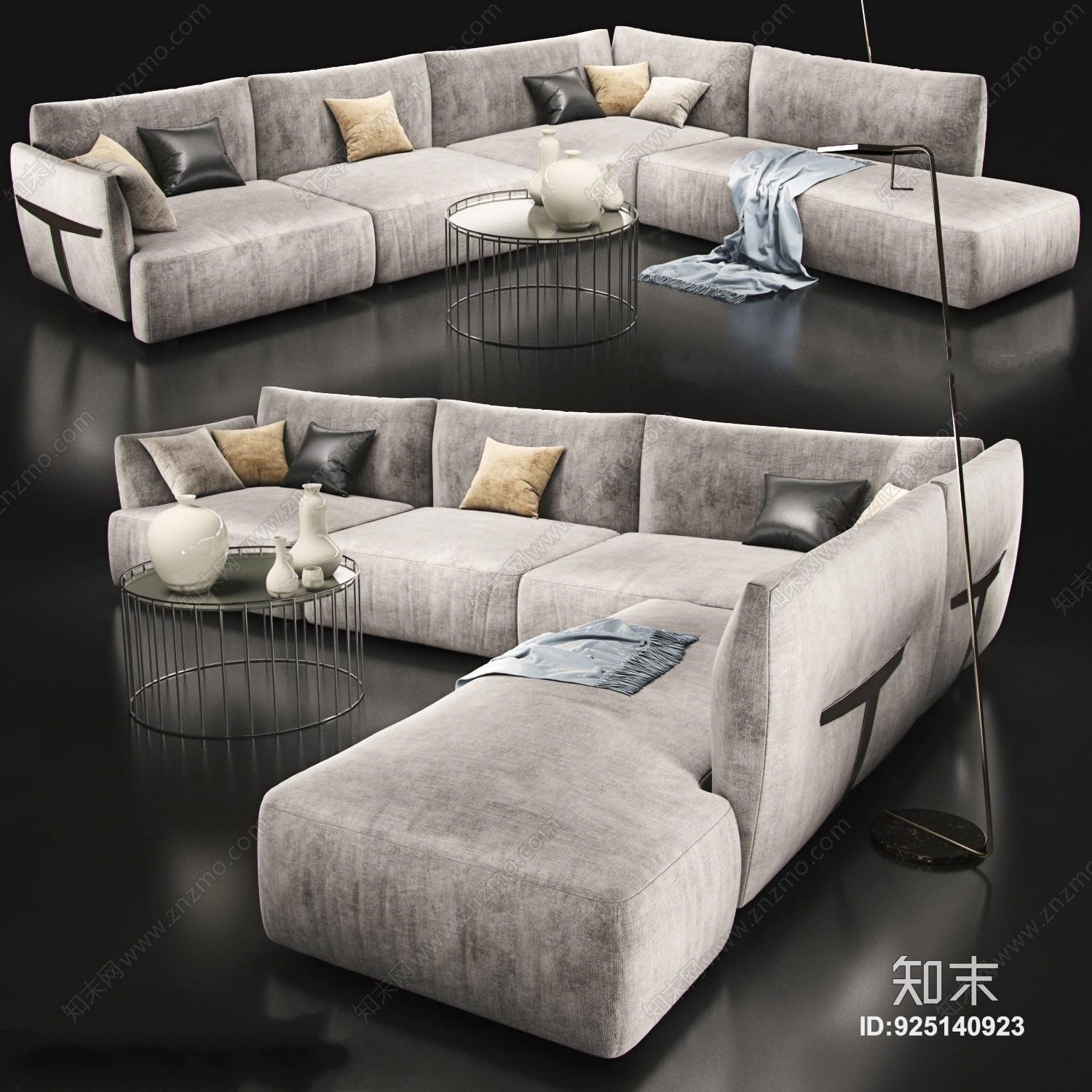 现代精致沙发茶几3D模型下载【ID:925140923】