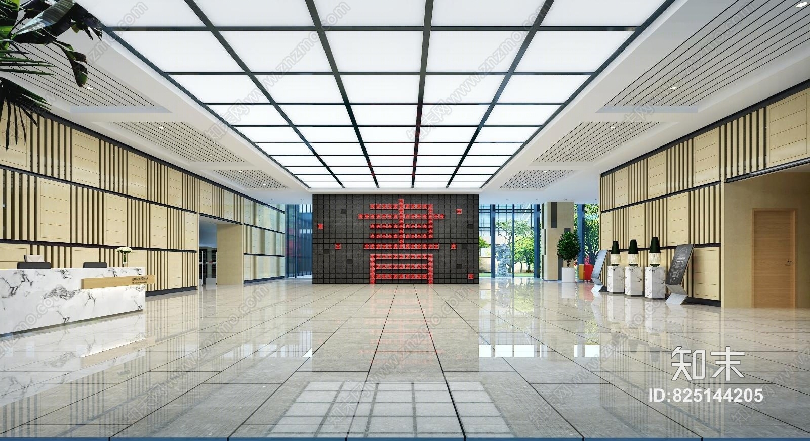 现代学校图书馆门厅3D模型下载【ID:825144205】