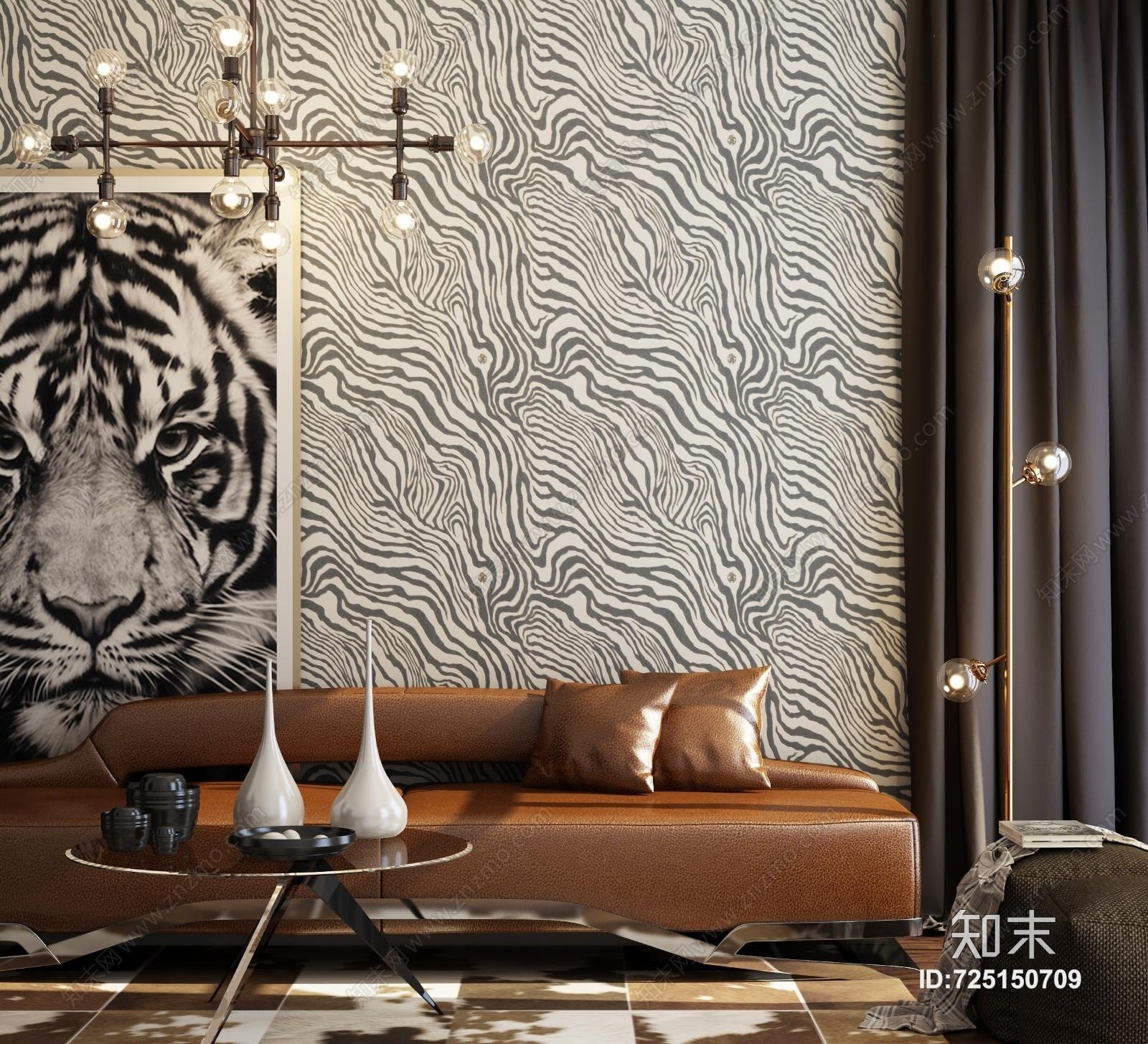 现代沙发装饰品吊灯3D模型下载【ID:725150709】