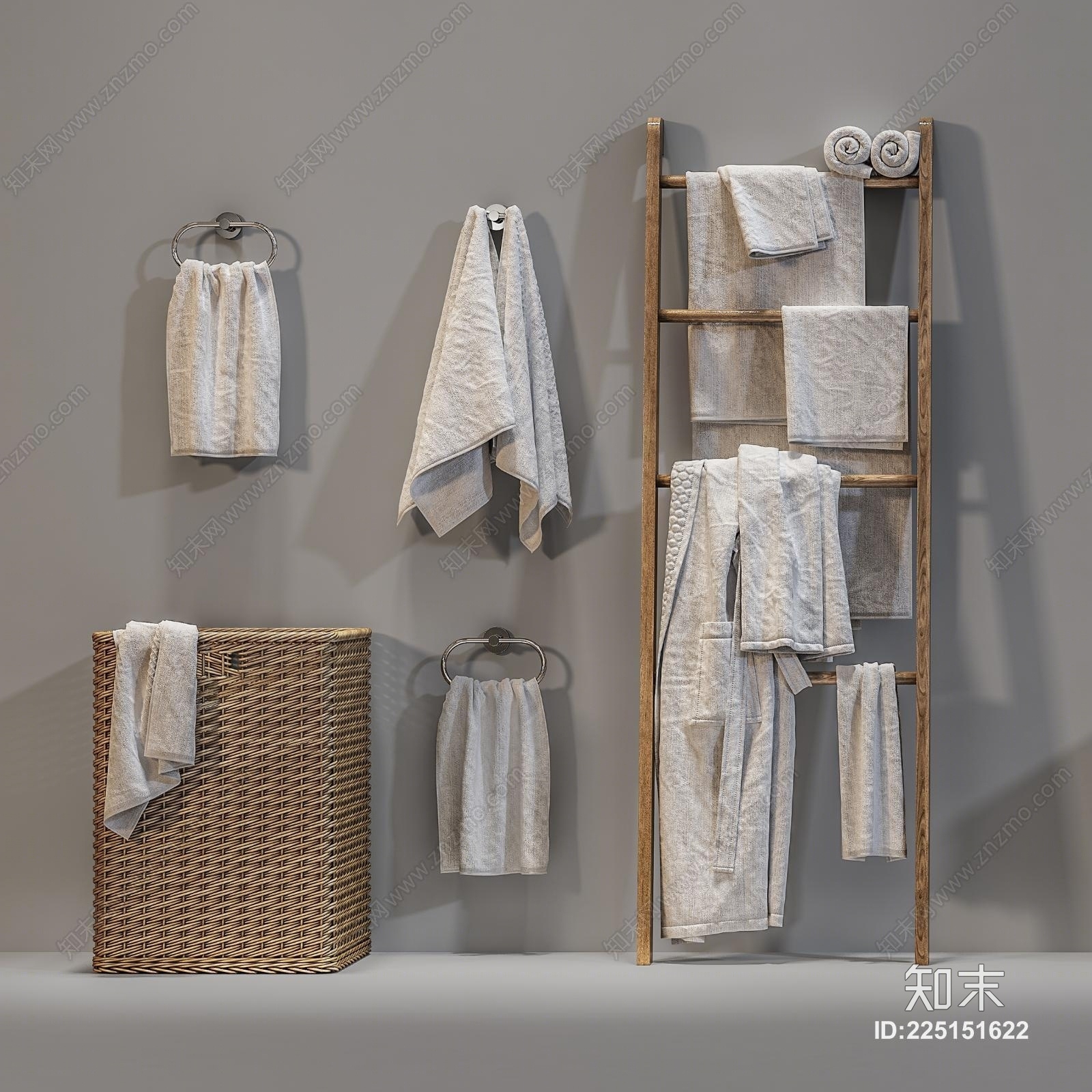 现代卫浴用品毛巾架3D模型下载【ID:225151622】