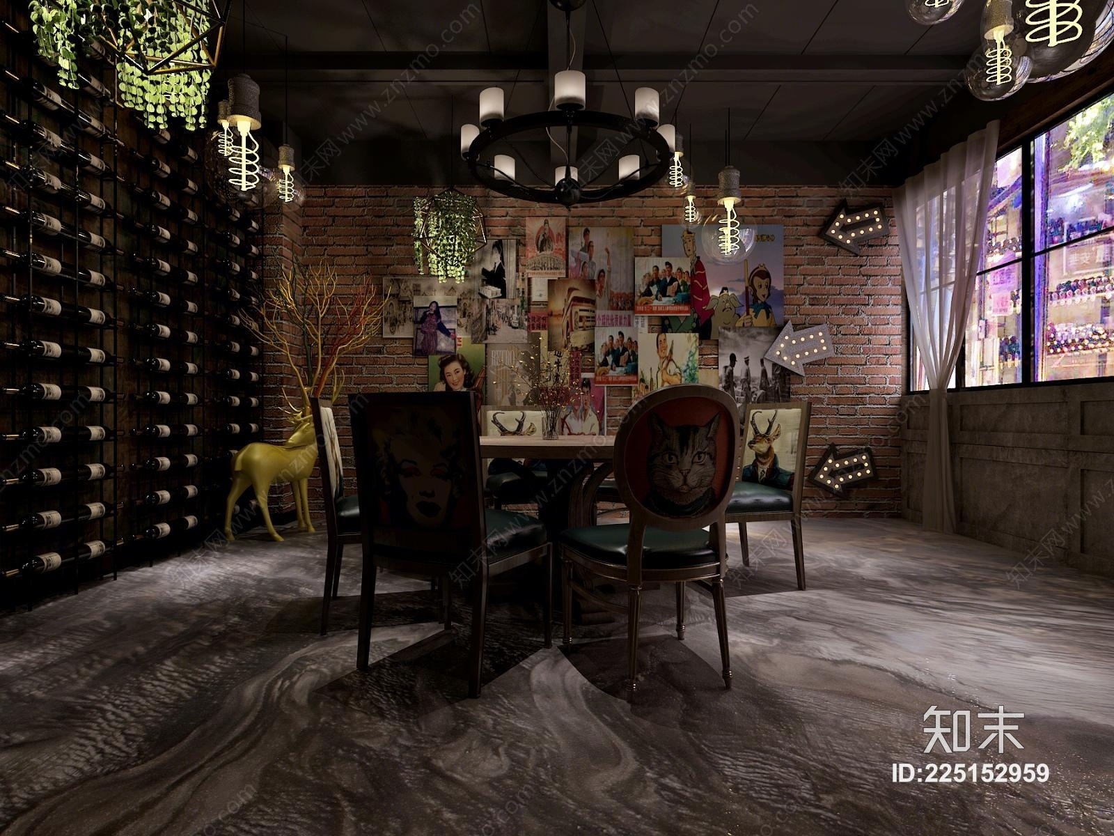 工业风西餐厅包间3D模型下载【ID:225152959】