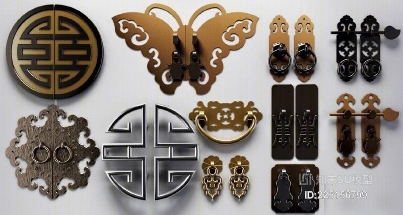 中式金属大门拉手SU模型下载【ID:225156799】