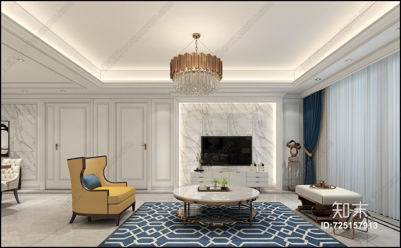 现代美式风格3D模型下载【ID:725157913】