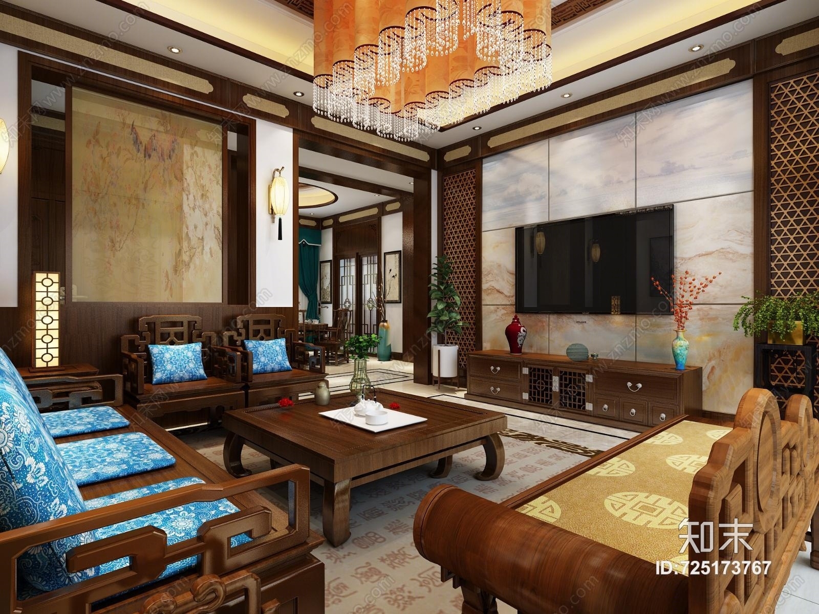 古典中式客餐厅3D模型下载【ID:725173767】