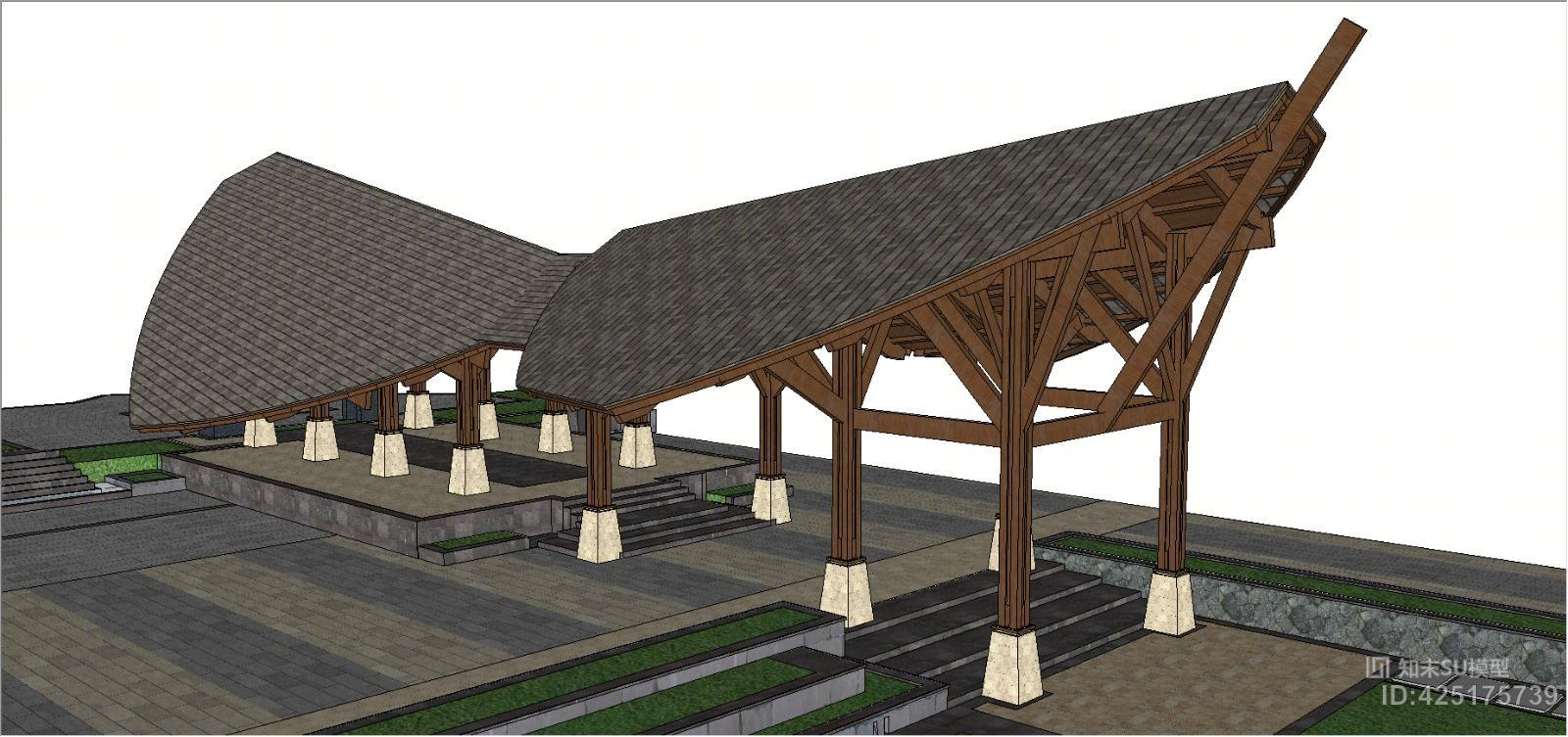 酒店特色大门SU模型下载【ID:425175739】