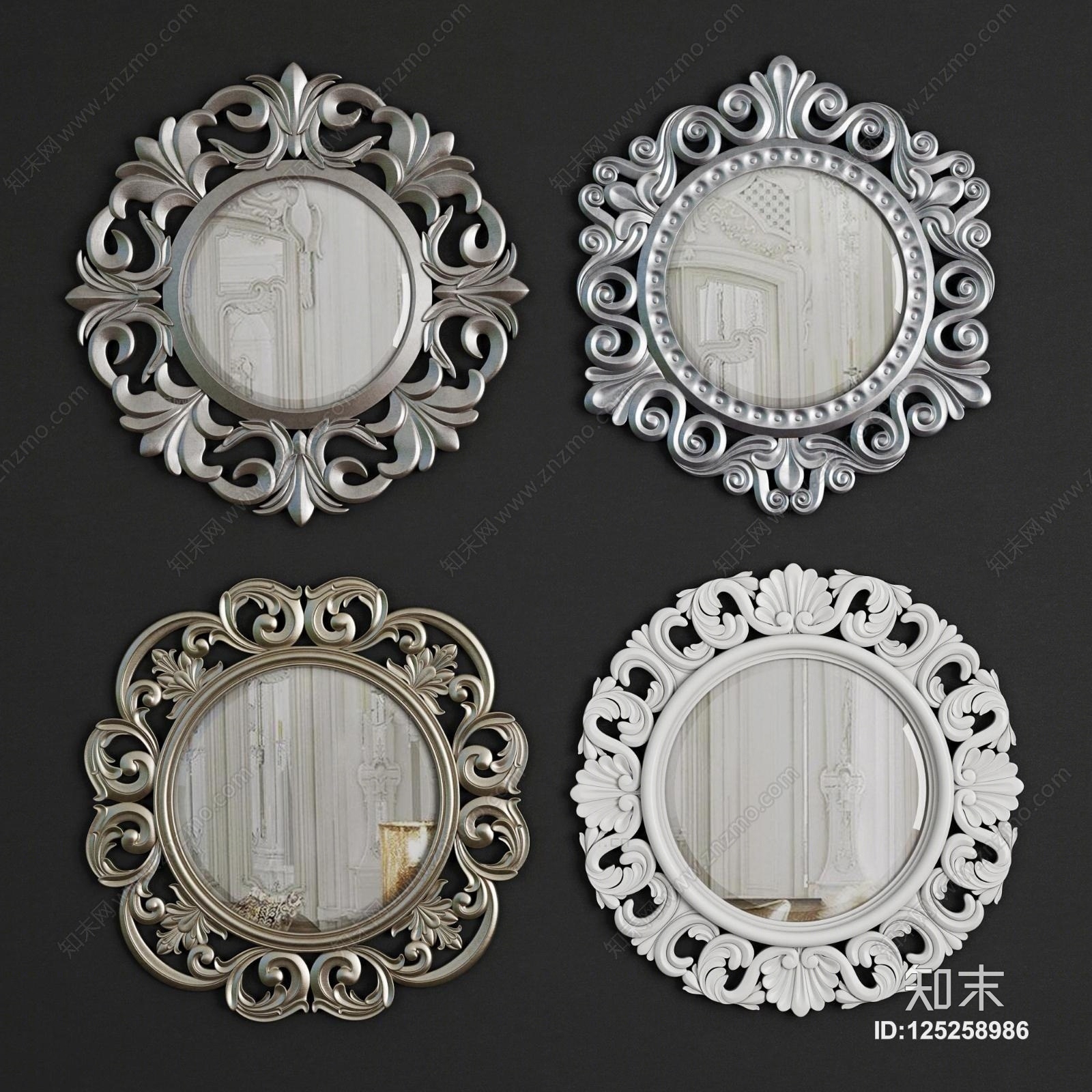 欧式雕花装饰镜组合3D模型下载【ID:125258986】