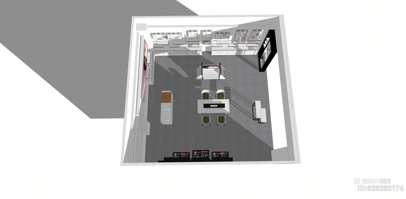 现代化妆品店设计，化妆品店铺，化妆品店铺装修设计，化妆品店SU模型下载【ID:525262174】