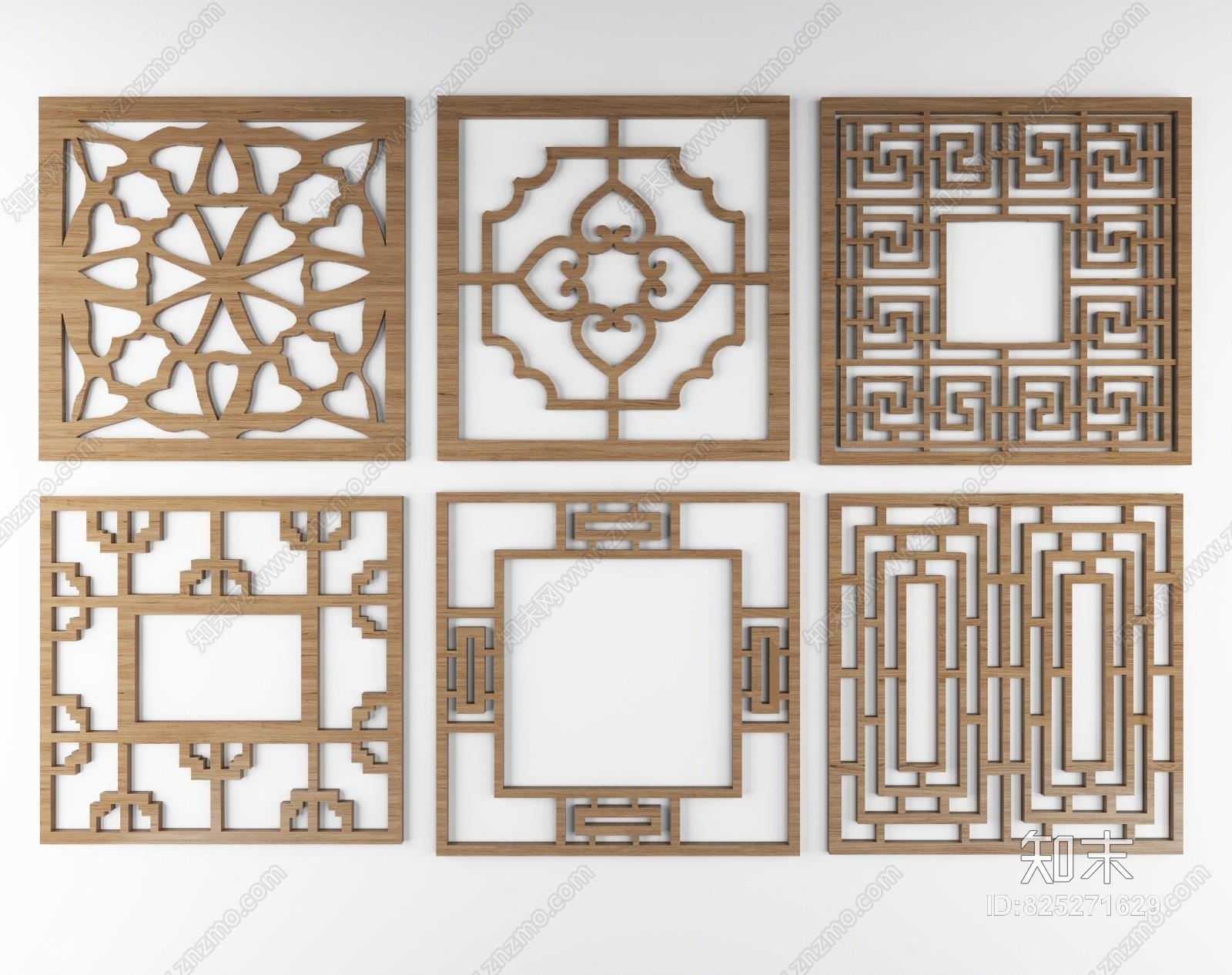 中式花窗雕花隔断3D模型下载【ID:825271629】