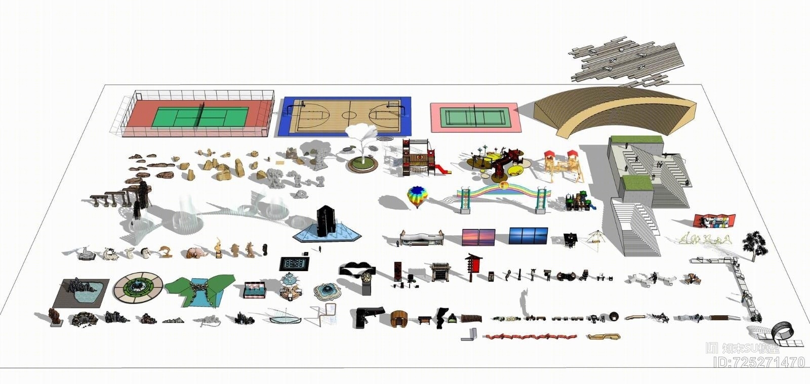小区园林广场道路户外常用雕塑建筑水景石头休息椅儿童娱乐小品SU模型下载【ID:725271470】
