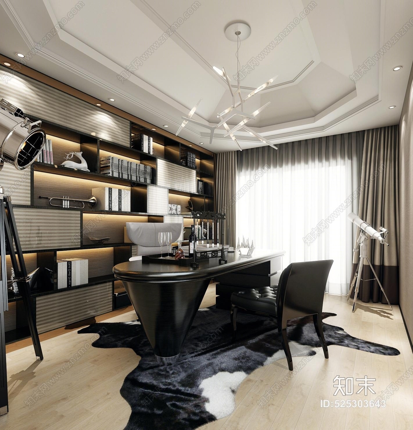 现代书房3D模型下载【ID:525303643】_知末3d模型网