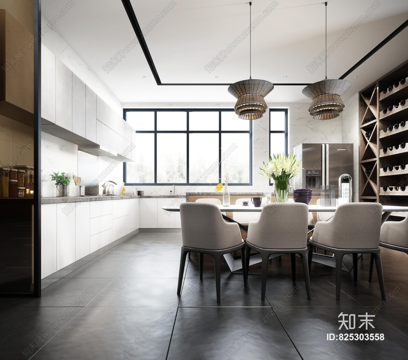 现代餐厅厨房模型3D模型下载【ID:825303558】