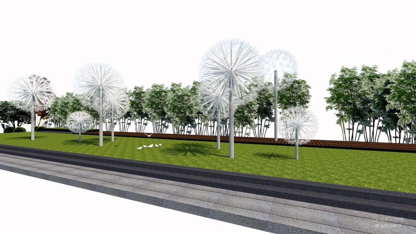 现代简约蒲公英雕塑SU模型下载【ID:625324615】