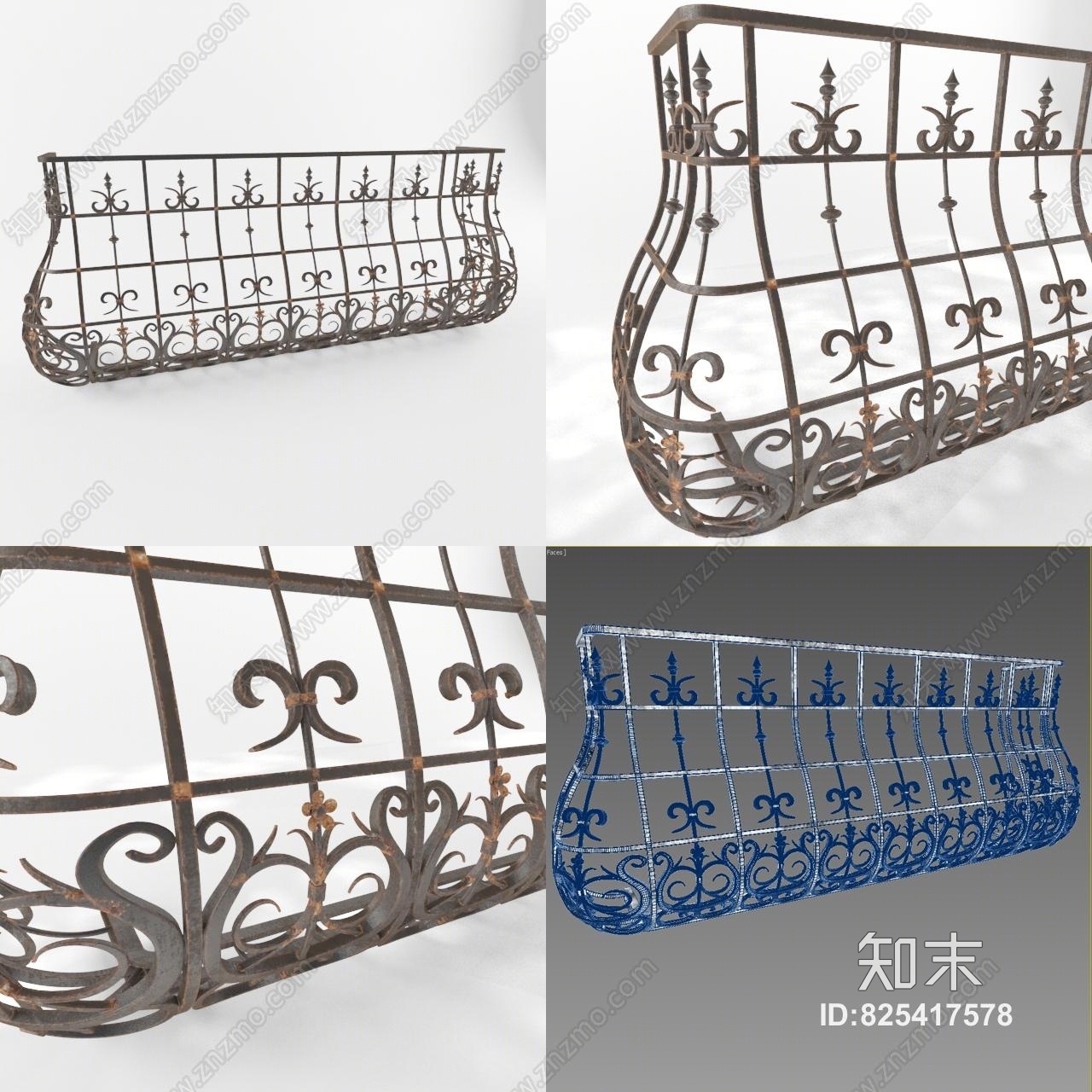 欧式古典阳台护栏3D模型下载【ID:825417578】