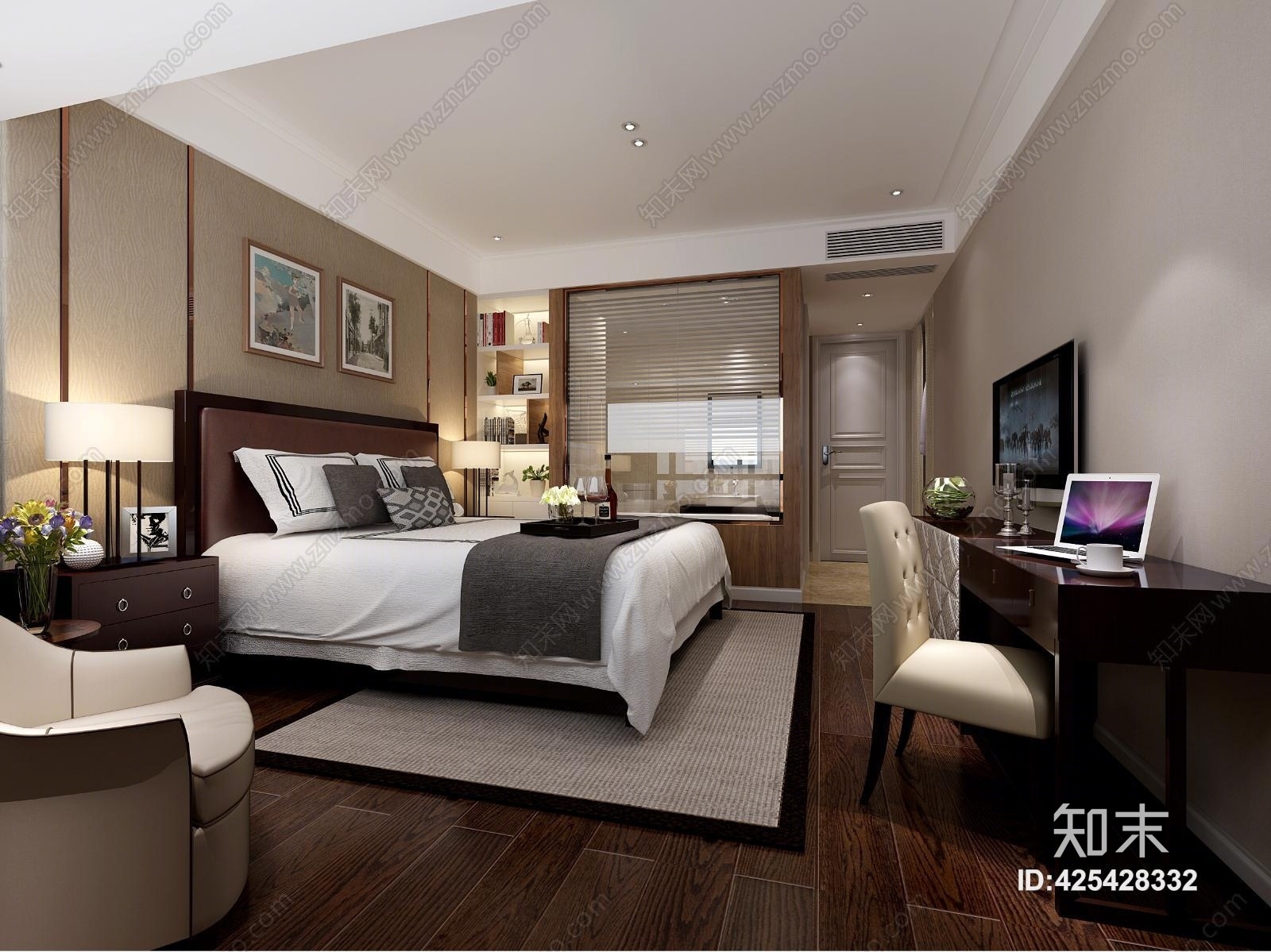 简约中式卧室3D模型下载【ID:425428332】