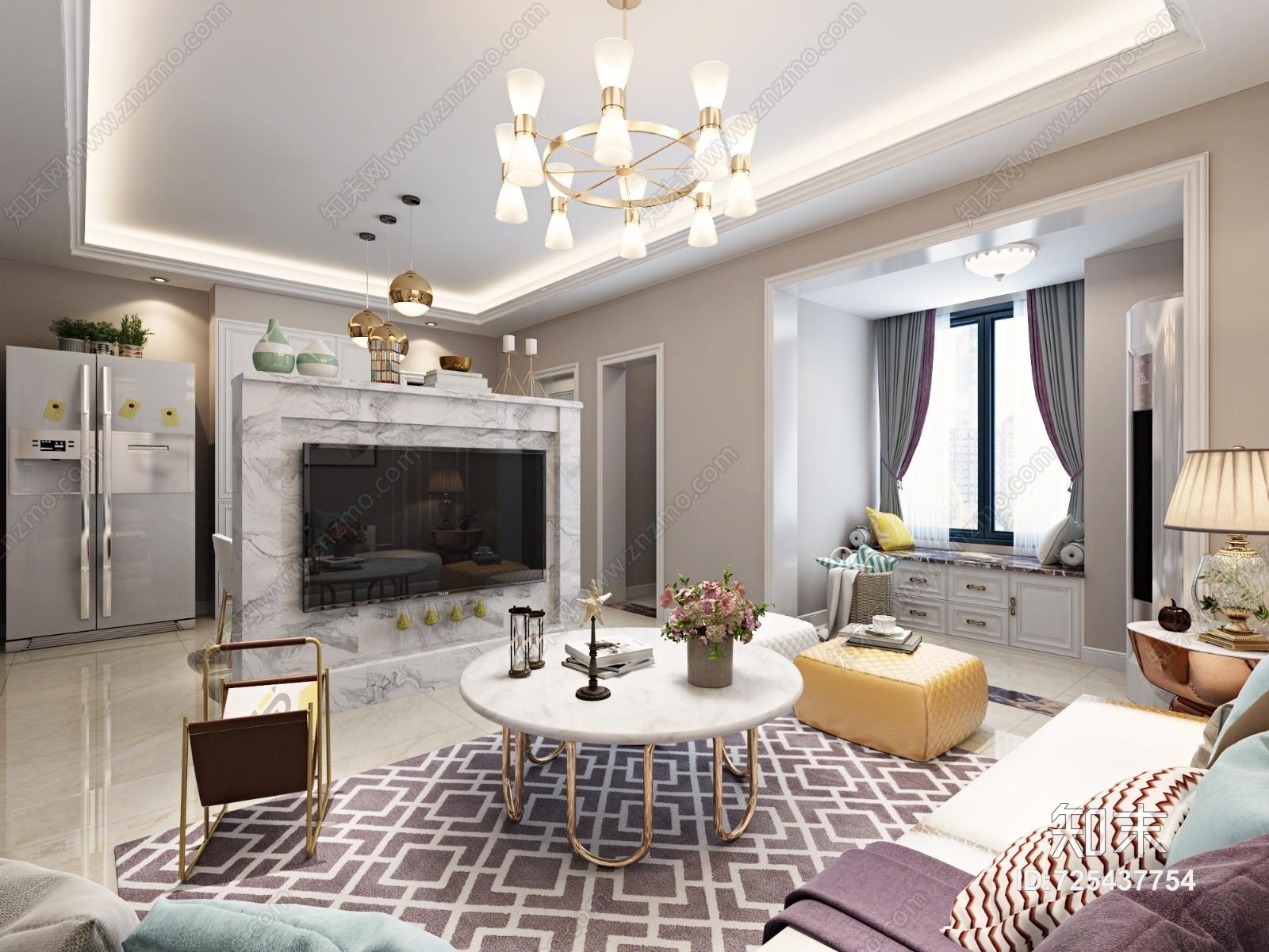 现代美式轻奢全景3D模型下载【ID:725437754】