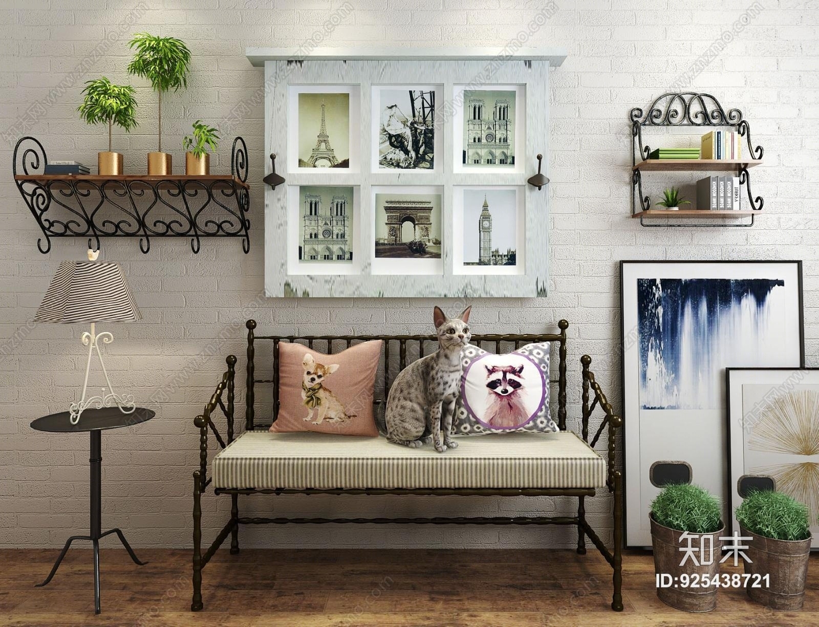 北欧田园风阳台铁艺沙发3D模型下载【ID:925438721】