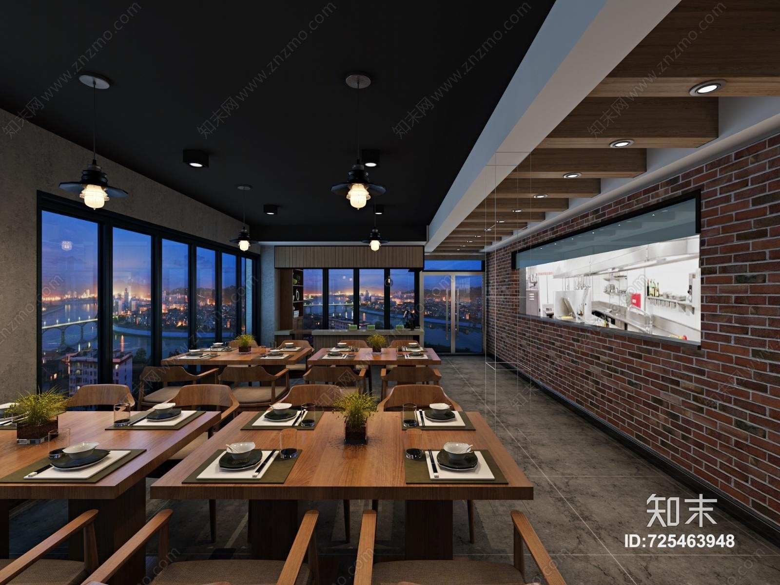工业风西餐厅3D模型下载【ID:725463948】
