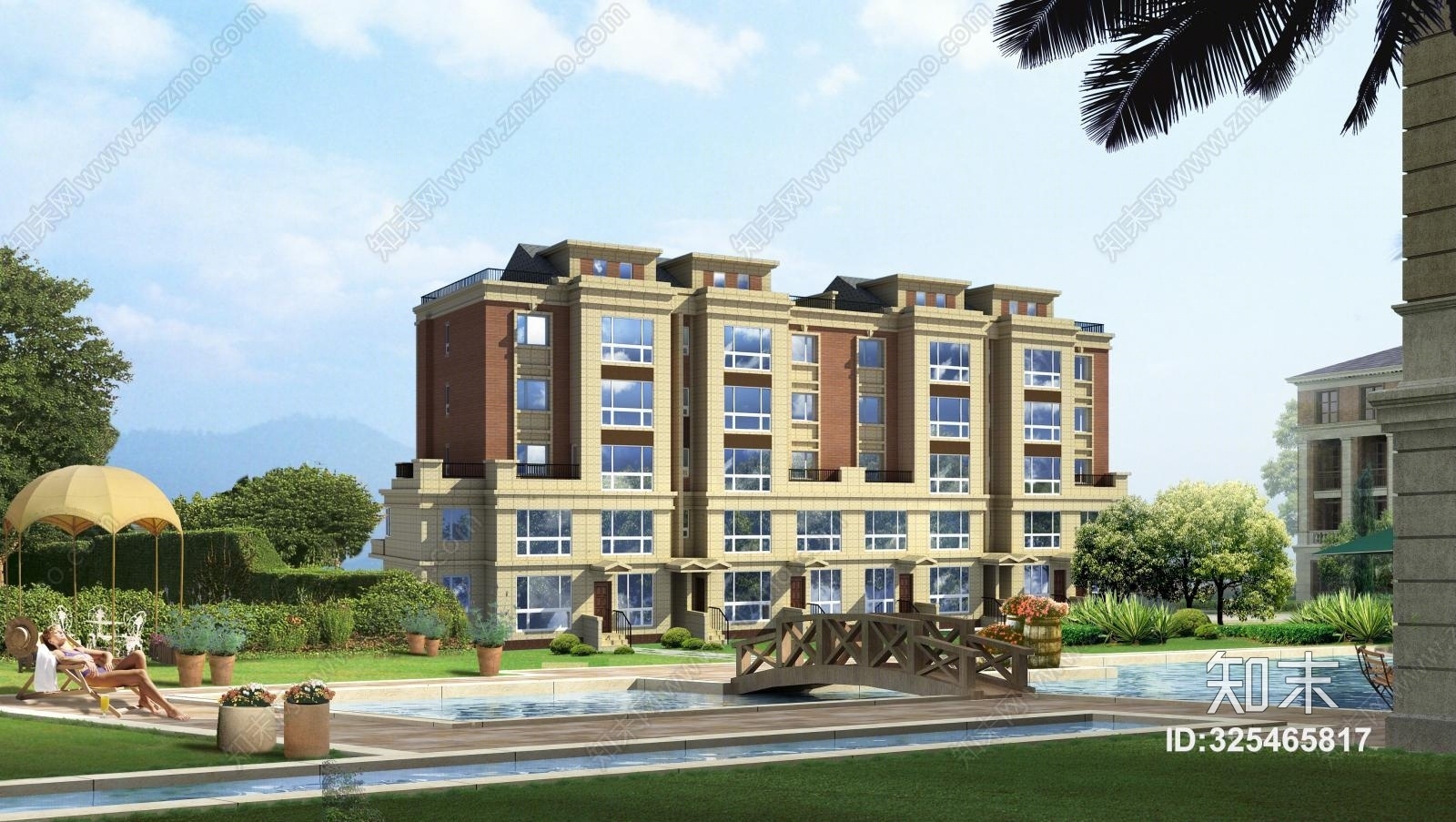 简欧花园多层洋房3D模型下载【ID:325465817】