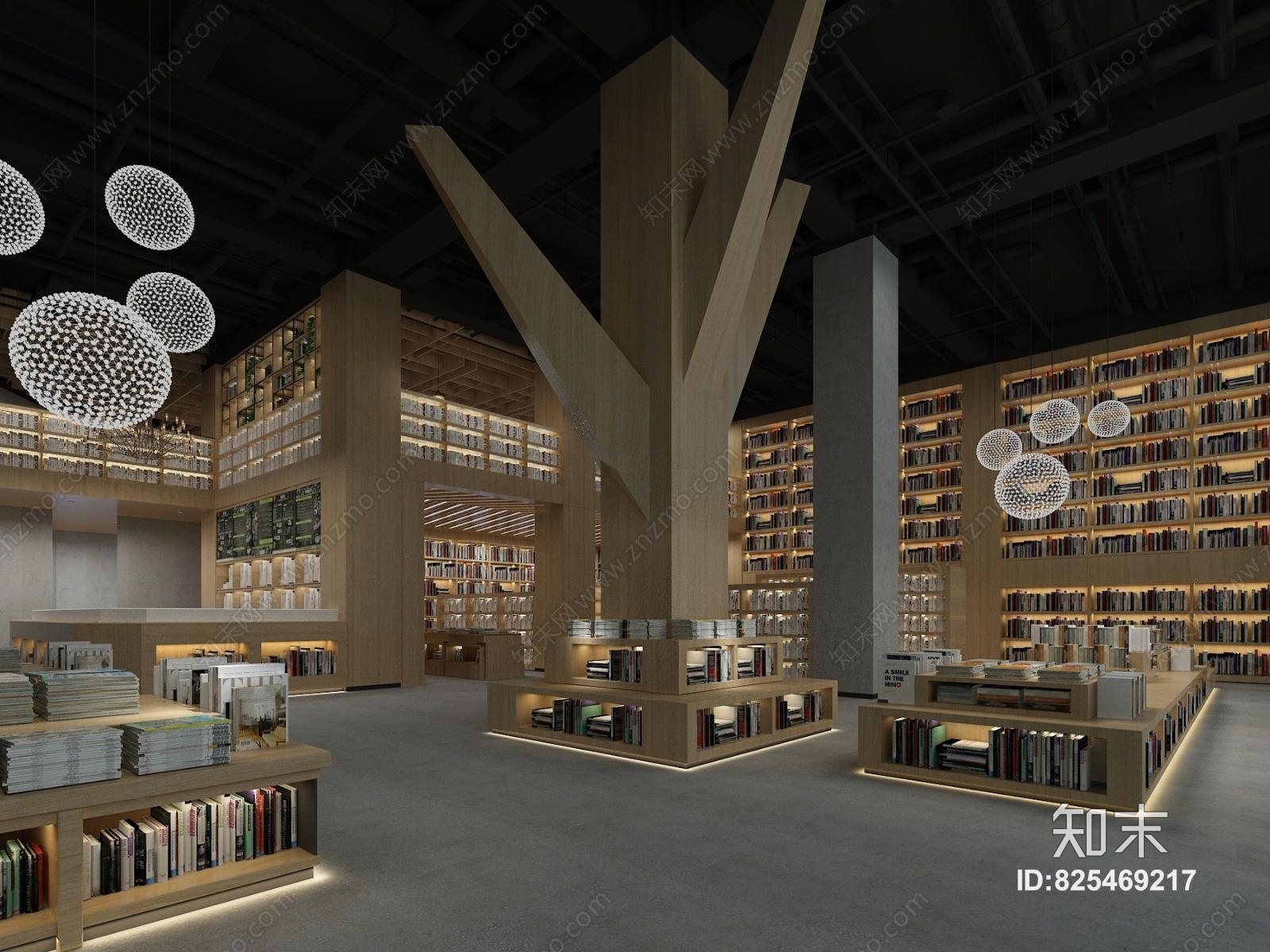 中式图书馆3D模型下载【ID:825469217】