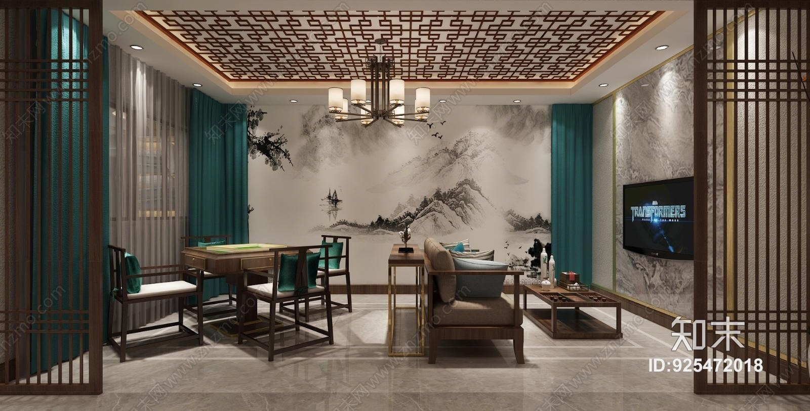 新中式麻将室3D模型下载【ID:925472018】