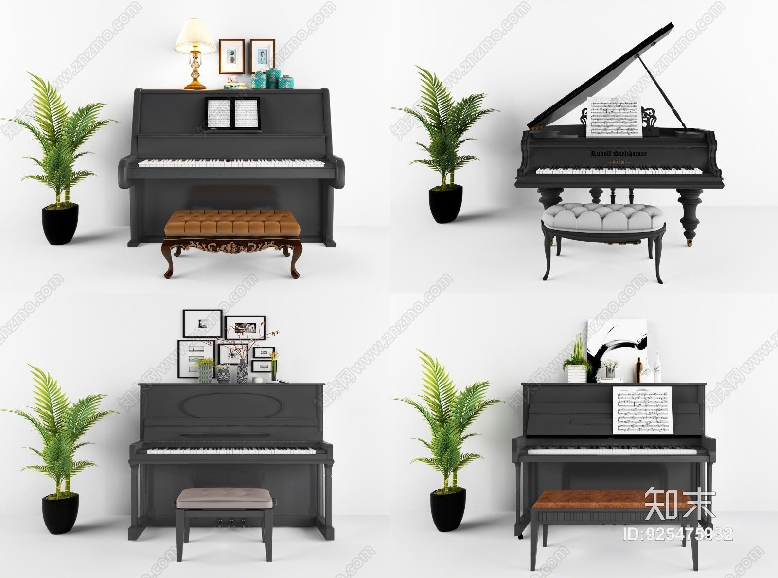 现代钢琴组合模型3D模型下载【ID:925475932】