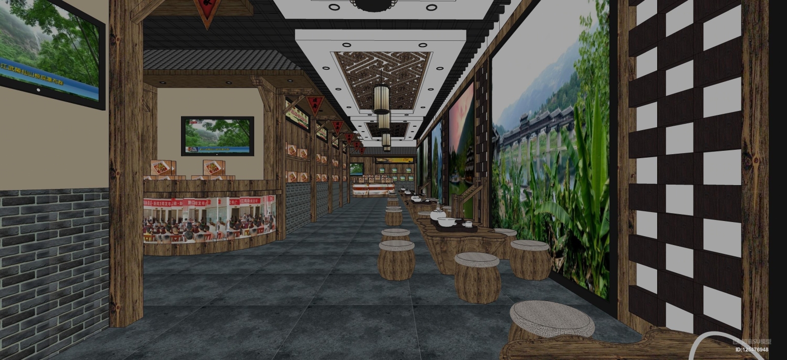 中式农贸市场SU模型下载【ID:125476948】