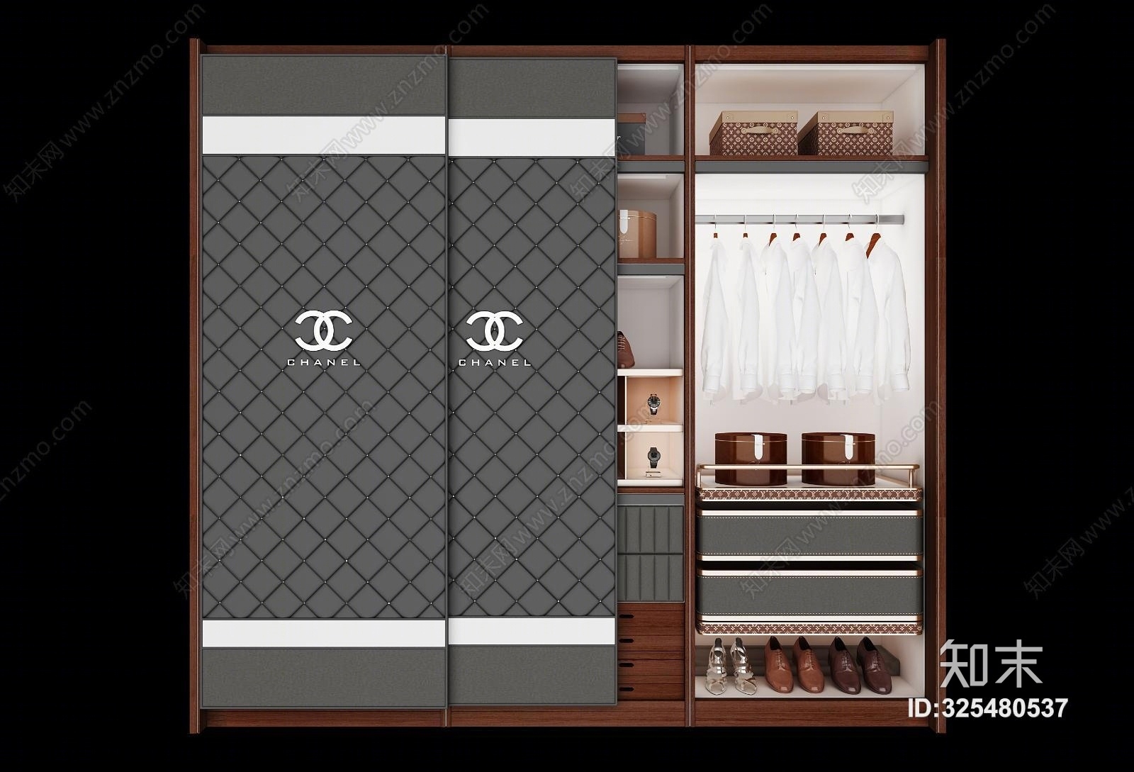 现代奢华衣柜3D模型下载【ID:325480537】