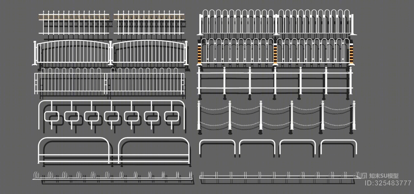 现代室外护栏栏杆组合SU模型下载【ID:325483777】