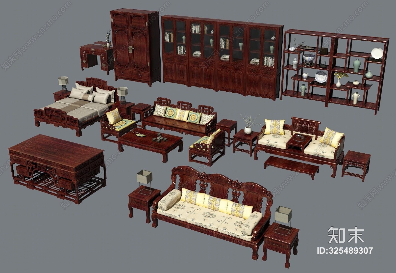 中式红木家具3D模型下载【ID:325489307】
