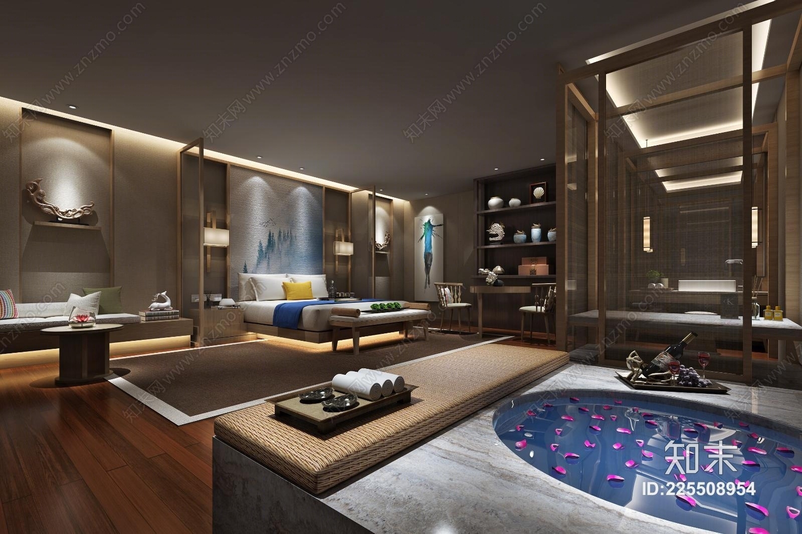 现代酒店客房3D模型下载【ID:225508954】