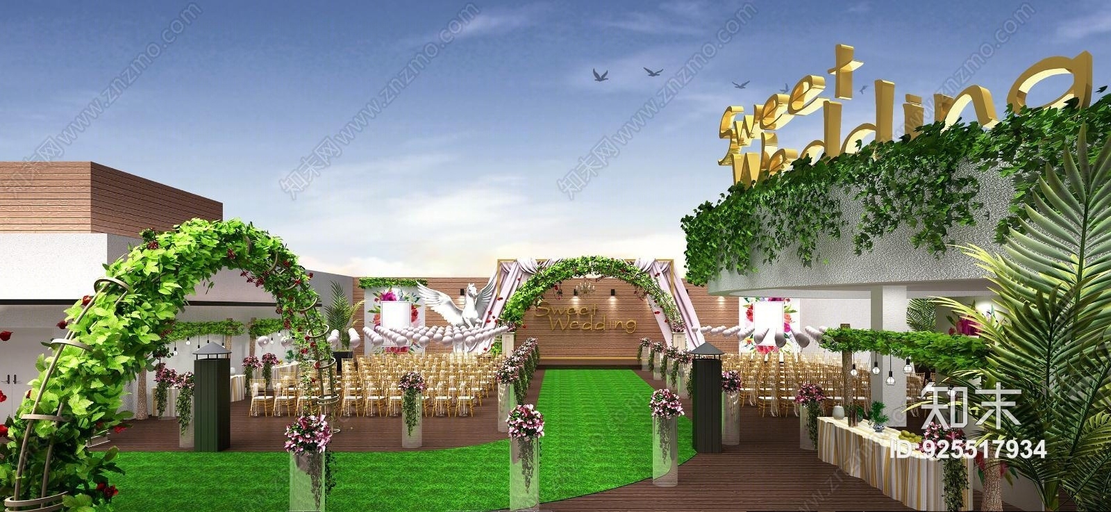 现代室外婚礼现场3D模型下载【ID:925517934】