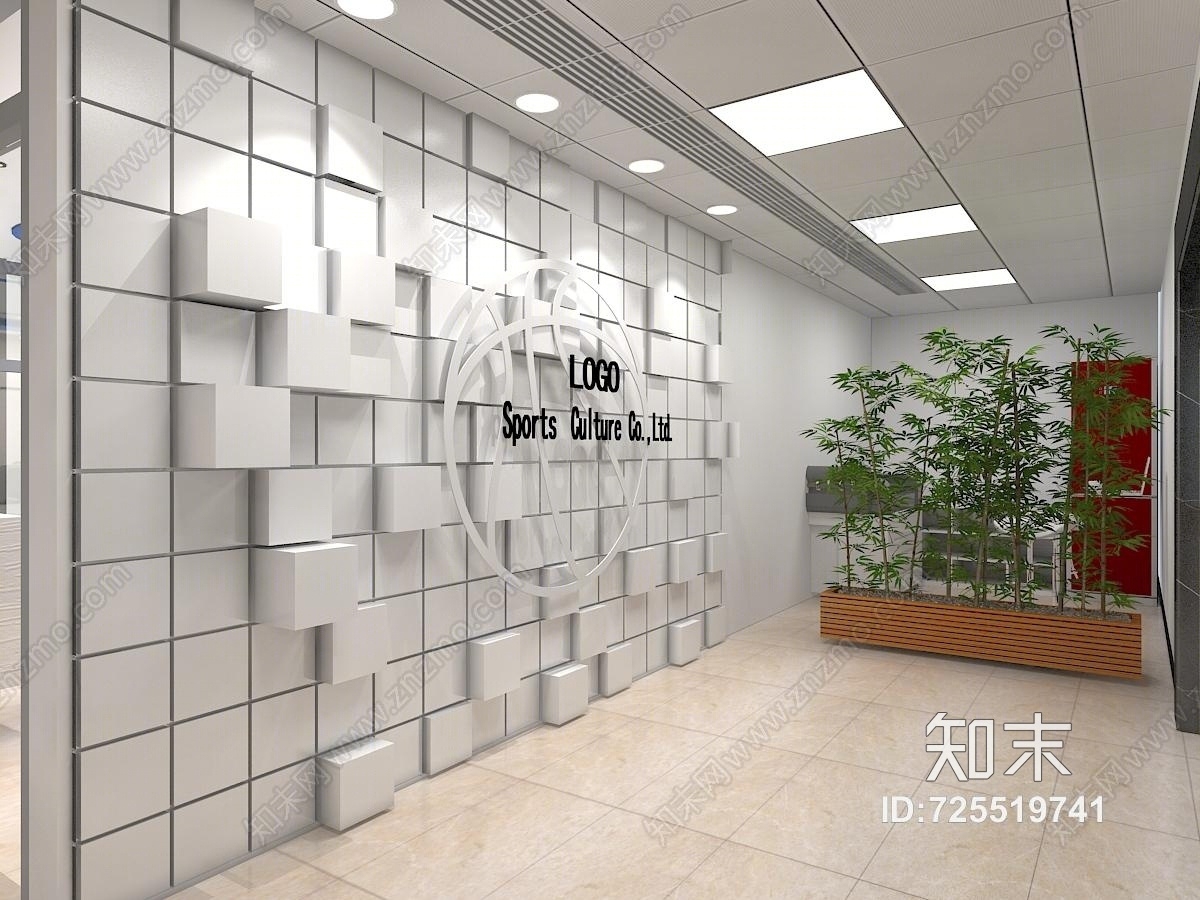 现代创意公司前台LOGO墙3D模型下载【ID:725519741】