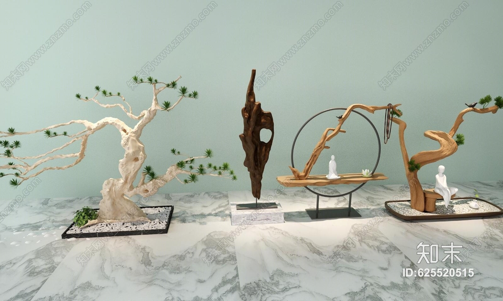 中式根雕装饰摆件组合3D模型下载【ID:625520515】