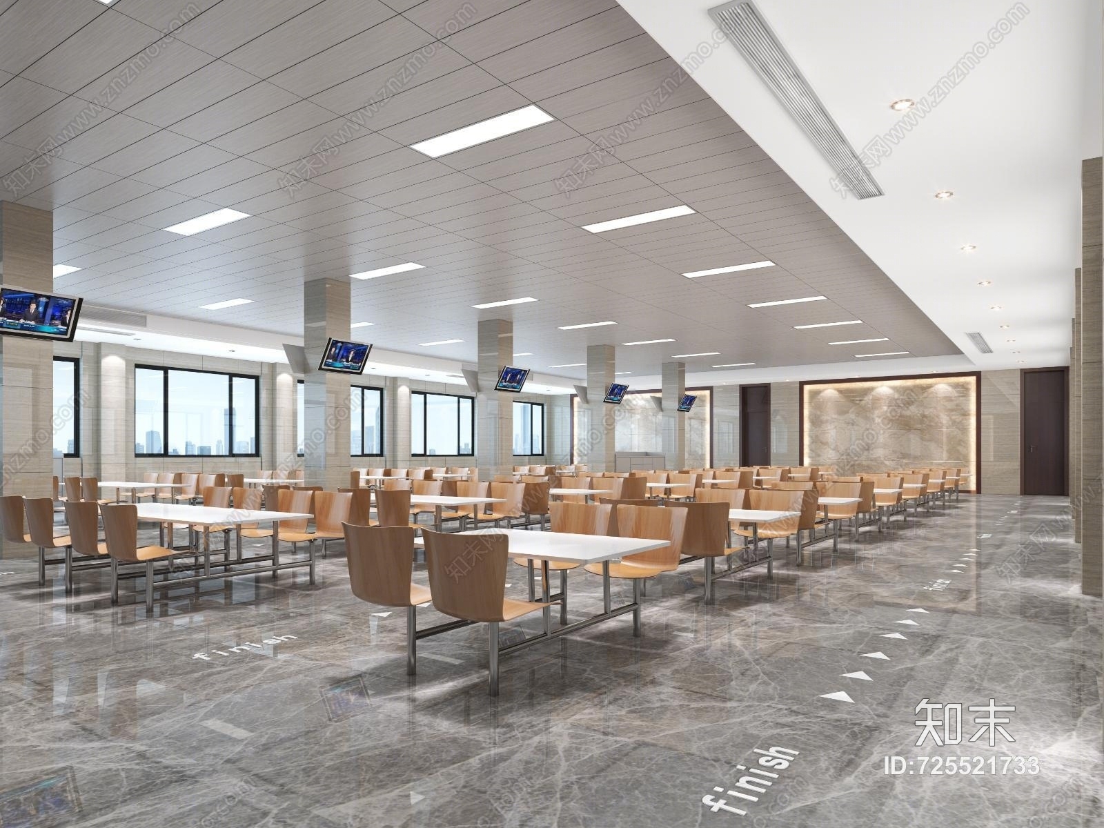 现代公共大食堂3D模型下载【ID:725521733】