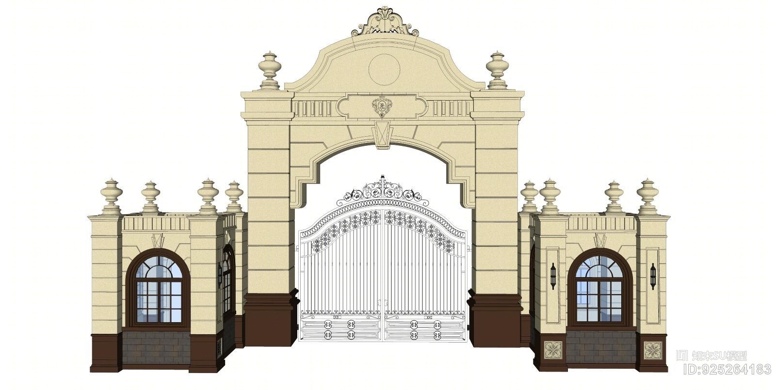 欧式+特色入口大门+岗亭SU模型下载【ID:925264183】