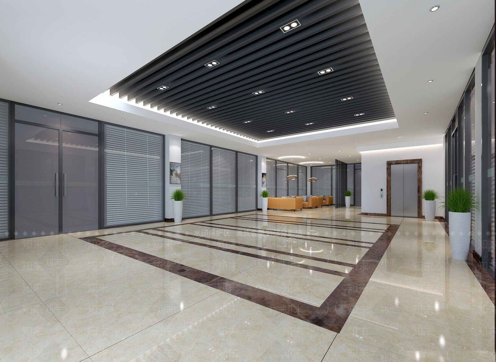 现代写字楼过道走廊3D模型下载【ID:632650291】