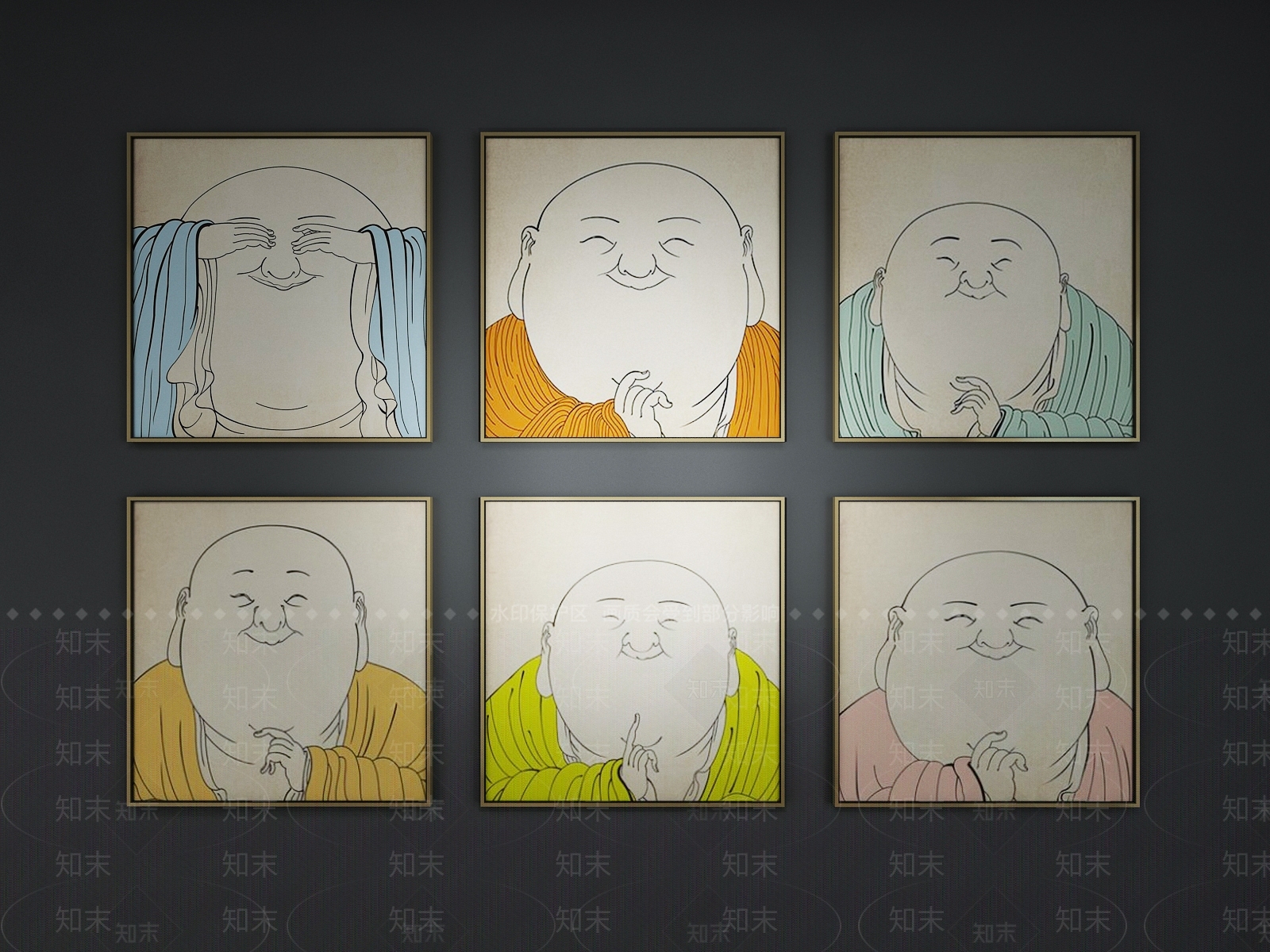 现代客厅卧室餐厅和尚抽象艺术装饰挂画组合3D模型下载【ID:132700034】