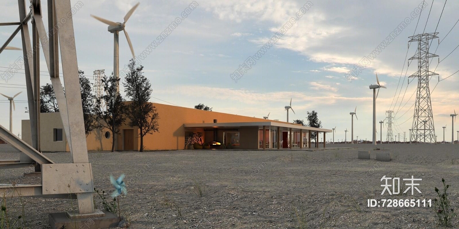 其它风车电缆建筑3D模型下载【ID:728665111】