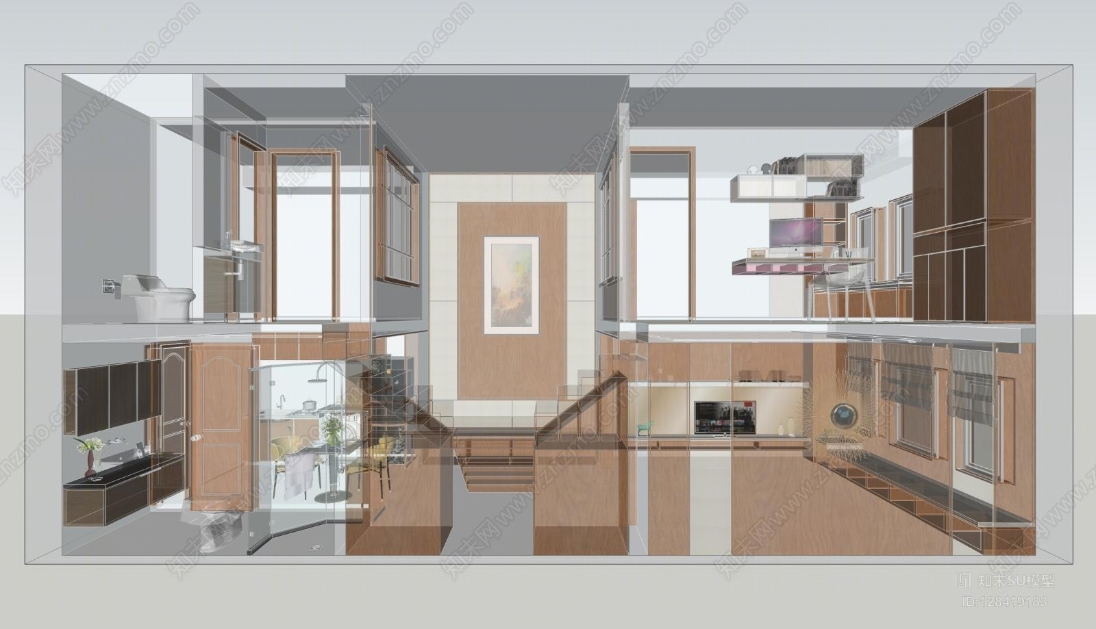 整套loft公寓空间设计su模型下载【id:128419183】