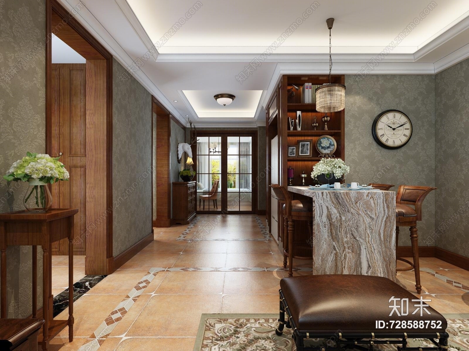 美式门厅3D模型下载【ID:728588752】