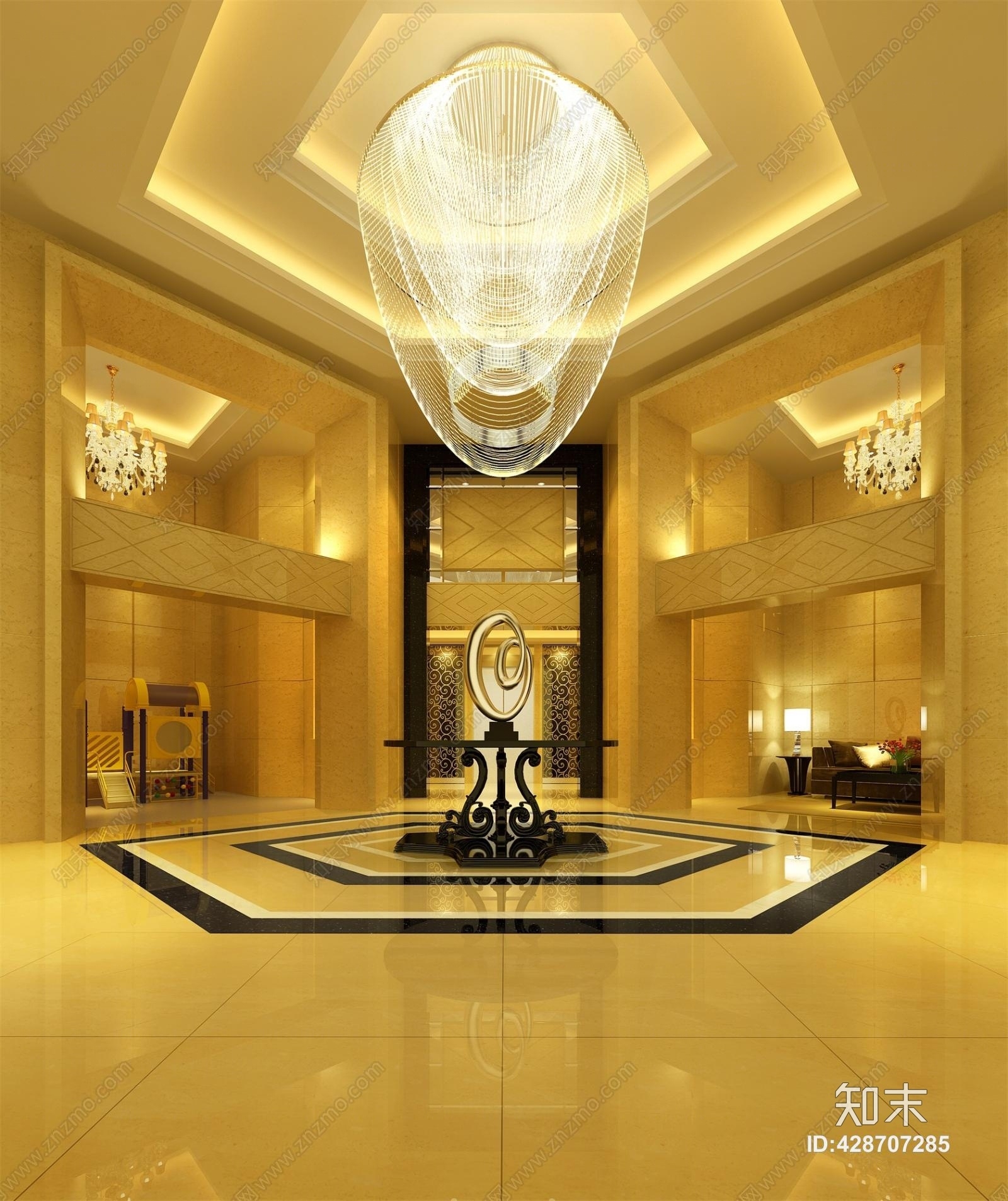 其它工装酒店宾馆大厅休息区3D模型下载【ID:428707285】