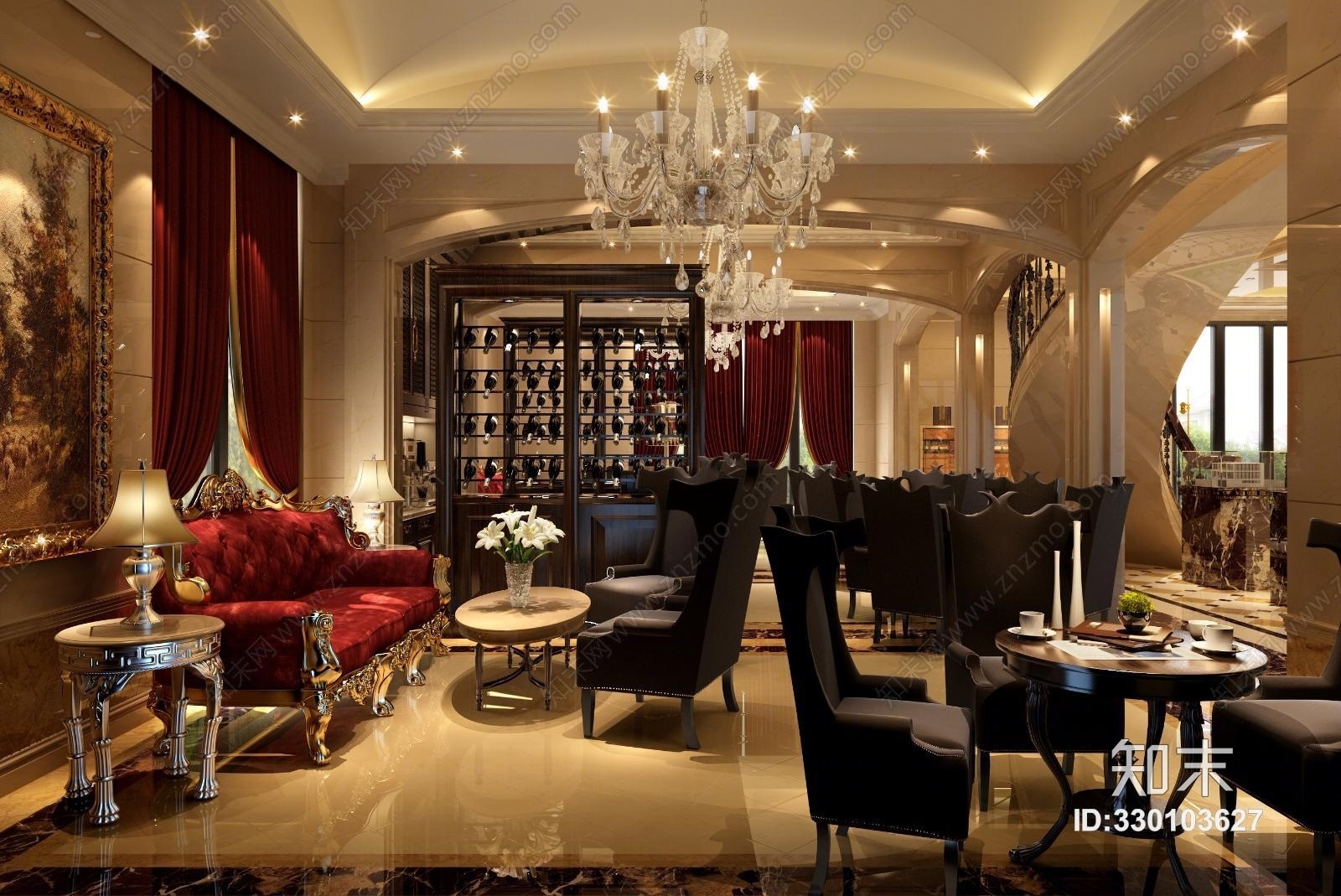 其它咖啡厅休息区沙发椅子吊灯3D模型下载【ID:330103627】