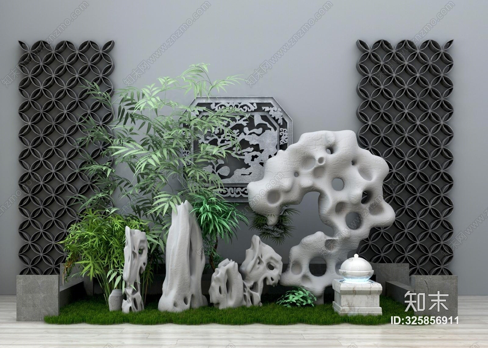 新中式园林小品3D模型下载【ID:325856911】